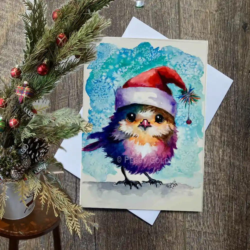 Colourful Chickadee Christmas Card