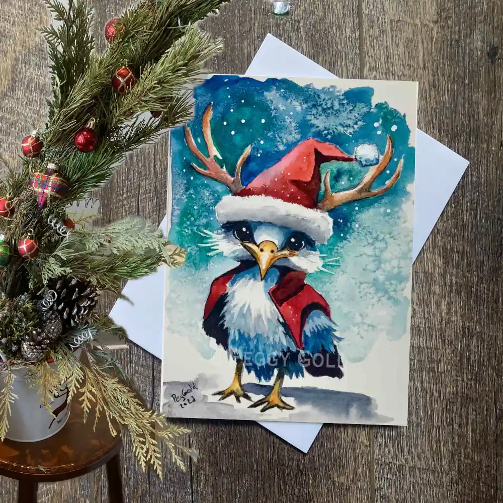 Mythical deer-bird Christmas card