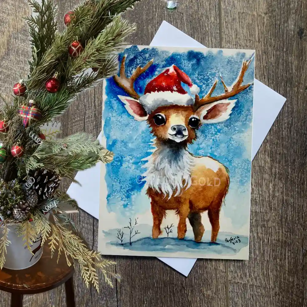 Watercolour elk Christmas card