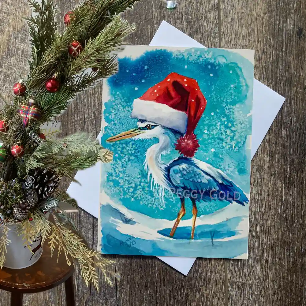 Watercolour Heron Christmas card