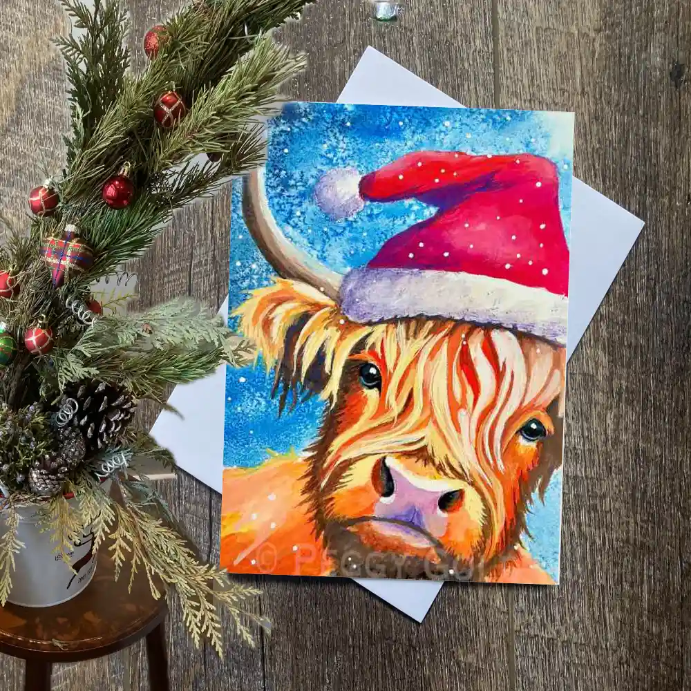 Closeup of a highland cow Christmas card