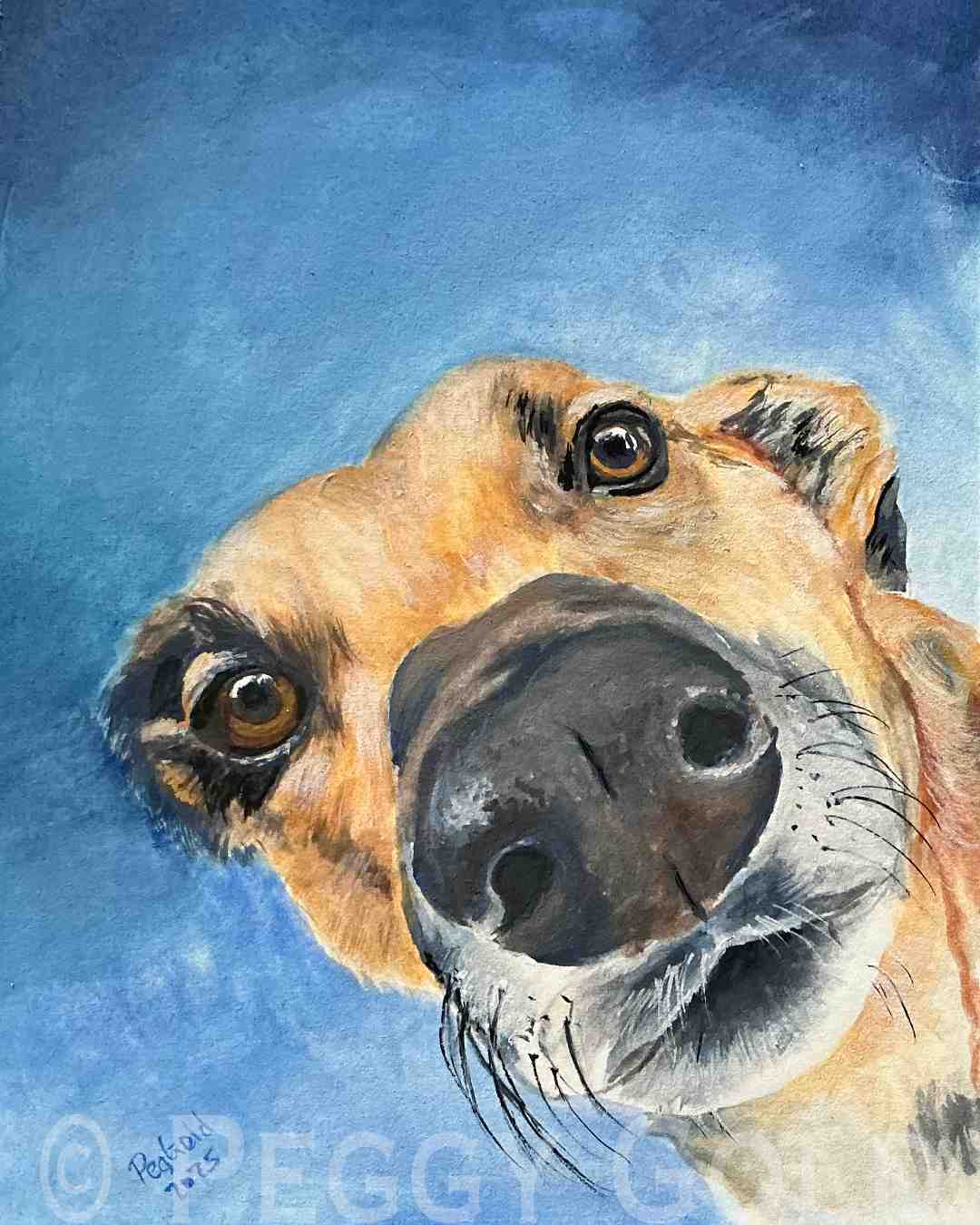 Vibrant painting of a cute greyhound 